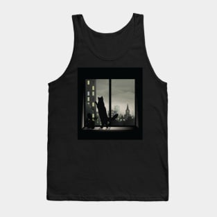 Cat looking out the Window on a Rainy Day Tank Top